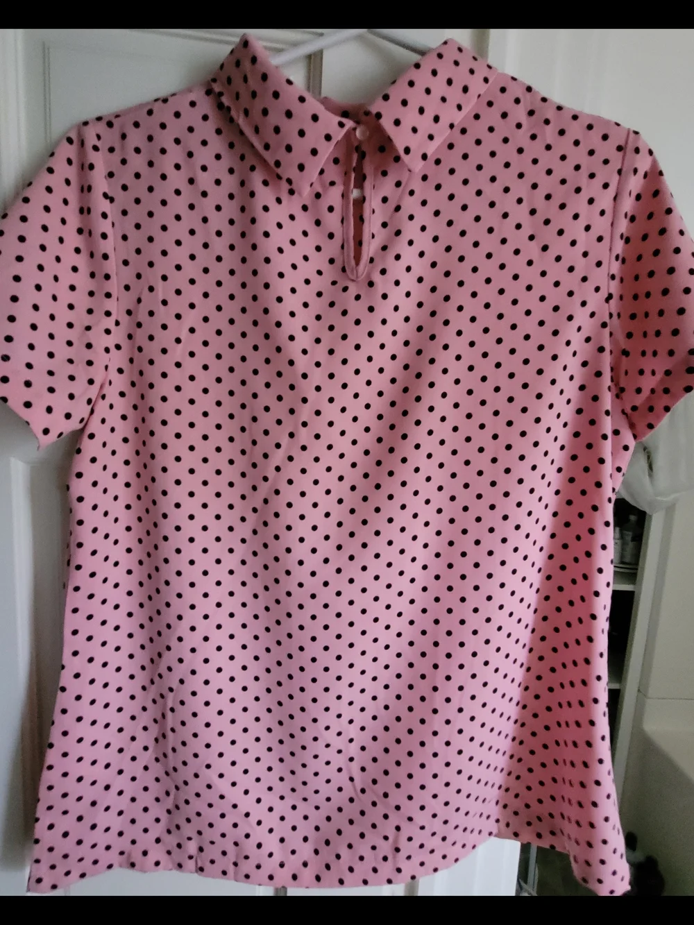 BOULEVARD Retro Look Pink Polka Dot Short-Sleeve Blouse - Picture 6 of 7